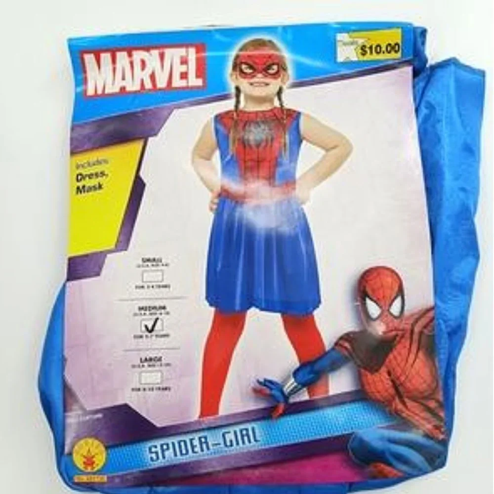 Marvel Spider Girl Costume Girls Halloween Dress Mask Superhero Size M 5-7 Year
